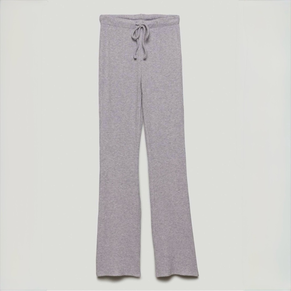 Babaton The Group Ribbed Knit Flare Lounge Pants Grey Size XS Elastic Waist
